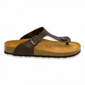 Rockfish Lochlan Leather Thong Cork Flatform Flip Flop Men's Sandals Dark Brown | PRX4620BF