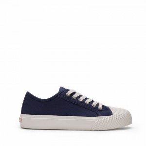 Rockfish Vintage 702 Canvas Trainer With Shell Shaped Toe Cap Women's Low-Top Sneakers Navy Blue | DRC9071LF