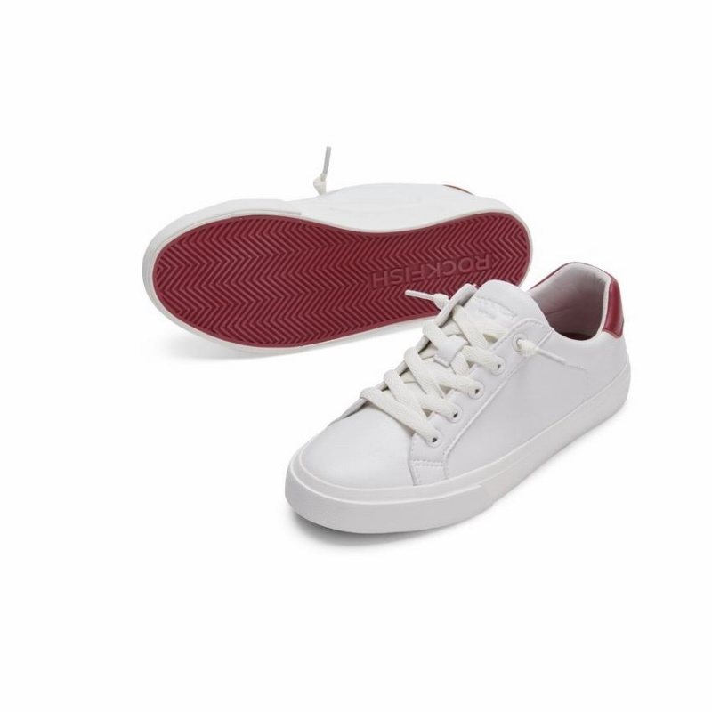 Rockfish 775 Microfibre Trainers Women's Low-Top Sneakers White Red | HSB6153MP