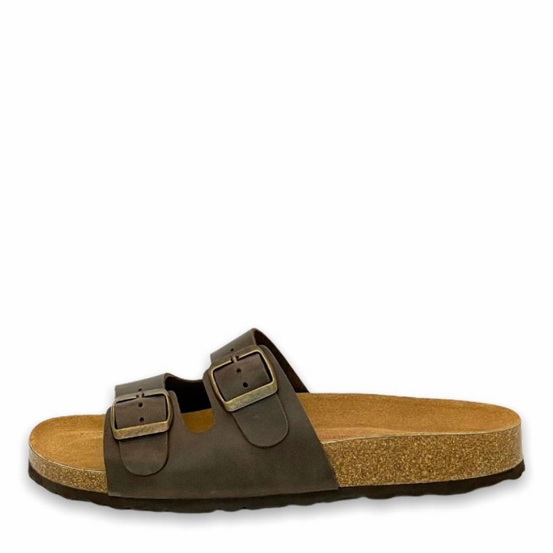 Rockfish Hoby Leather Two-strap Cork Sandal Double Strap Men's Sandals Dark Brown | AUL9664PE