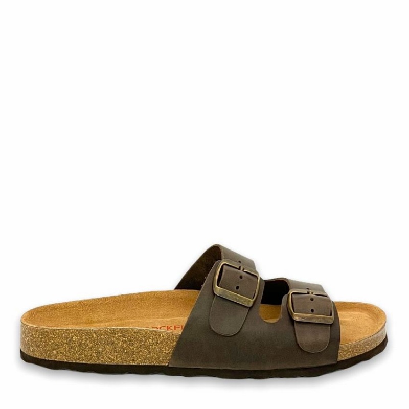 Rockfish Hoby Leather Two-strap Cork Sandal Double Strap Men\'s Sandals Dark Brown | AUL9664PE