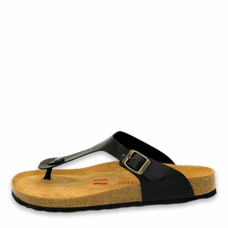 Rockfish Nixie Thong Cork Flatform Flip Flop Women's Sandals Black | BBO2080EU