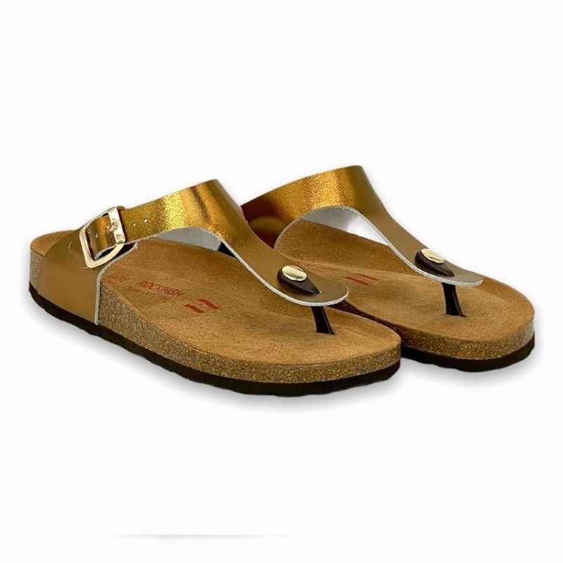 Rockfish Nixie Thong Cork Flatform Flip Flop Women's Sandals Gold | THQ279HL