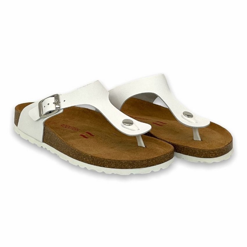 Rockfish Nixie Thong Cork Flatform Flip Flop Women's Sandals White | HKU8982AF