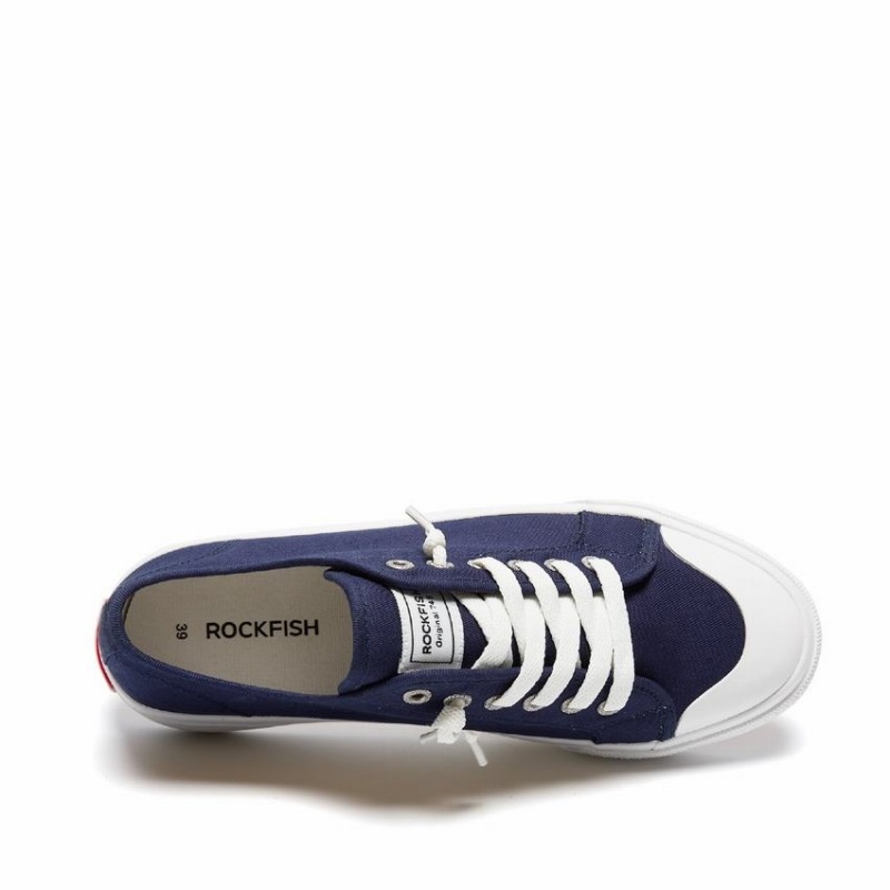 Rockfish Original 745 Lazy-lace Canvas Women's Low-Top Sneakers Navy Blue | RMK187QI