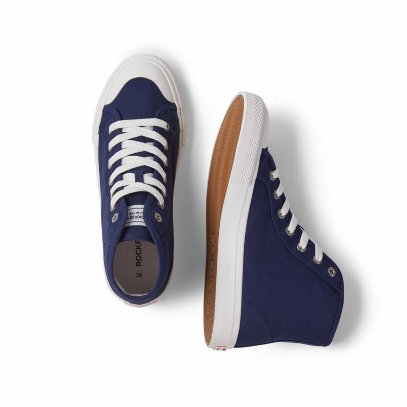 Rockfish Original 745 Water Repellent Canvas Women's High-Top Sneakers Navy Blue | JZB5120MA