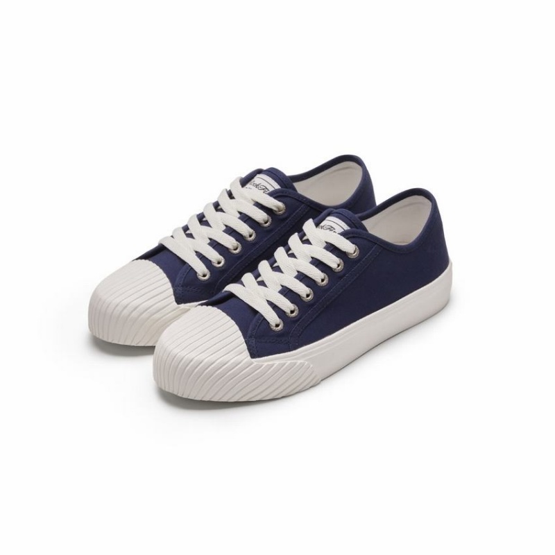 Rockfish Vintage 702 Canvas Trainer With Shell Shaped Toe Cap Women's Low-Top Sneakers Navy Blue | DRC9071LF