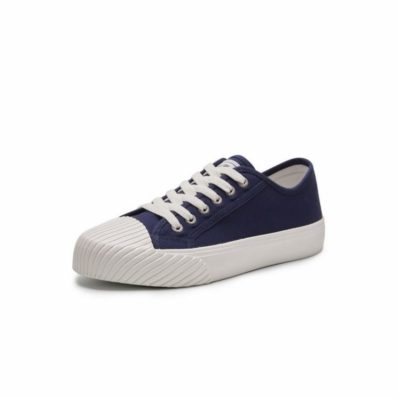 Rockfish Vintage 702 Canvas Trainer With Shell Shaped Toe Cap Women's Low-Top Sneakers Navy Blue | DRC9071LF