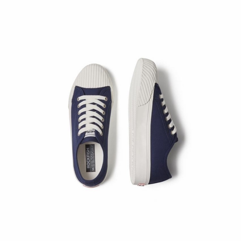 Rockfish Vintage 702 Canvas Trainer With Shell Shaped Toe Cap Women's Low-Top Sneakers Navy Blue | DRC9071LF